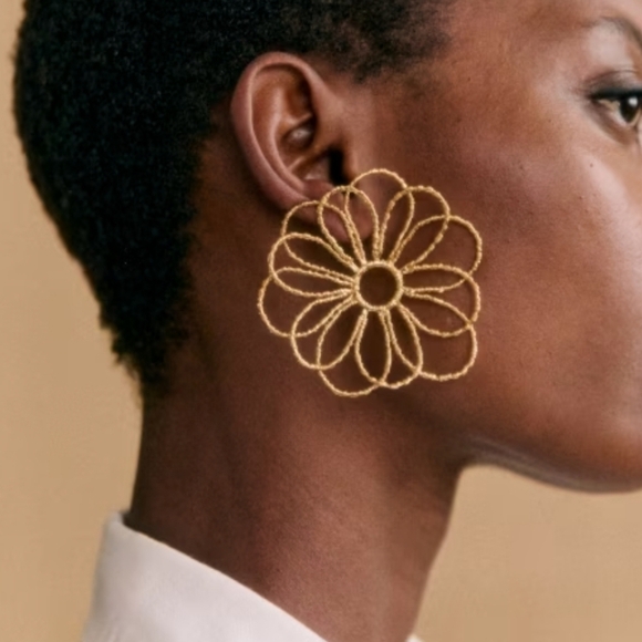 Sezane Helene Gold Petal Statement Earrings, French, Like New, Fashion - Picture 7 of 7